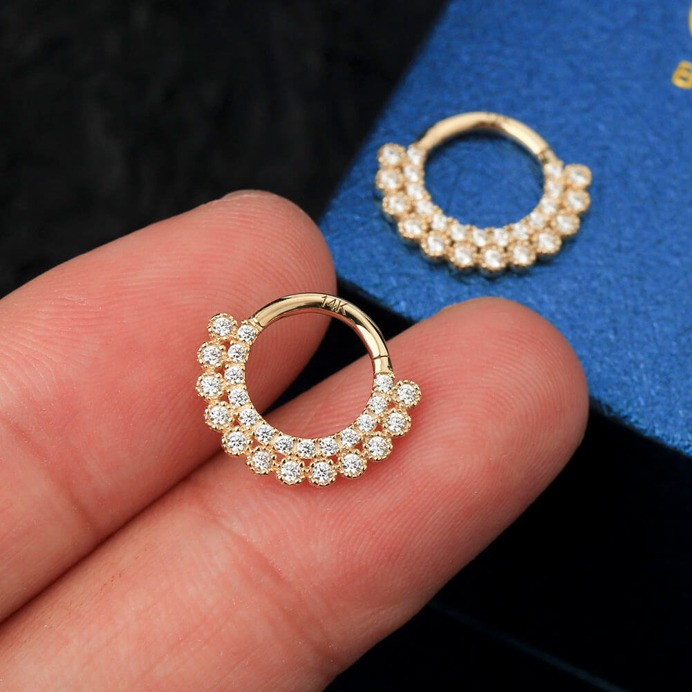 Clear CZ gold septum ring 