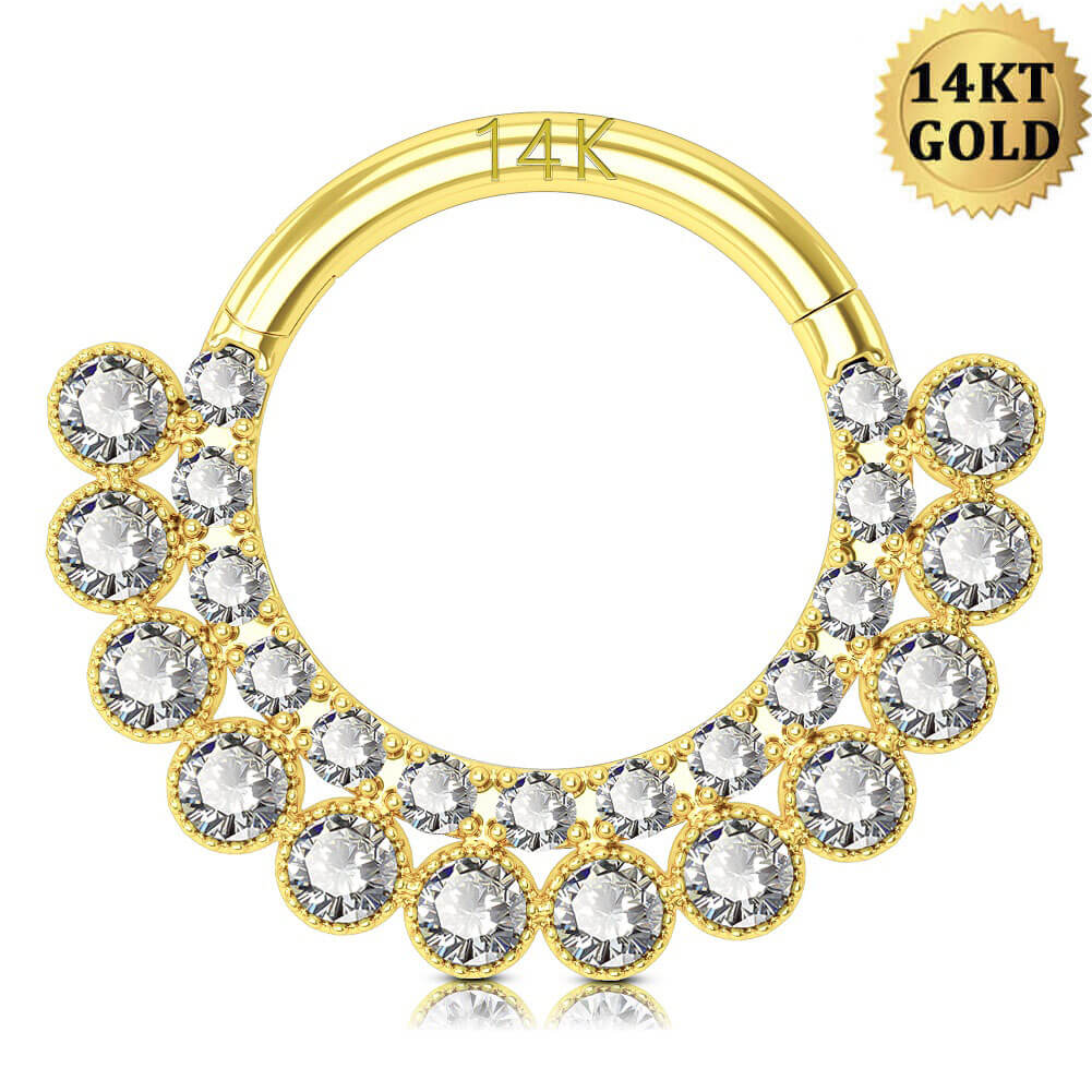 14K oro tabique Clicker claro CZ 16G aro de