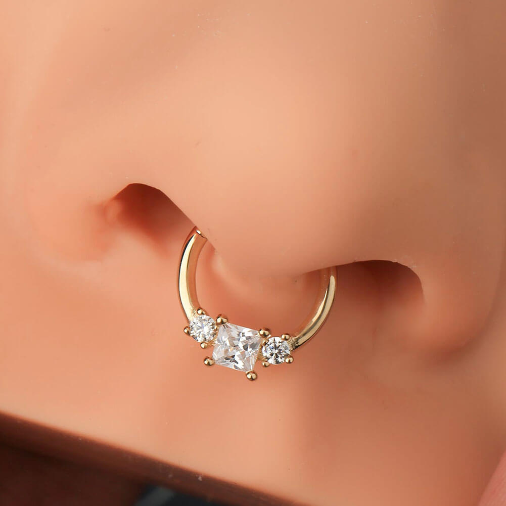 CZ gold septum nose ring