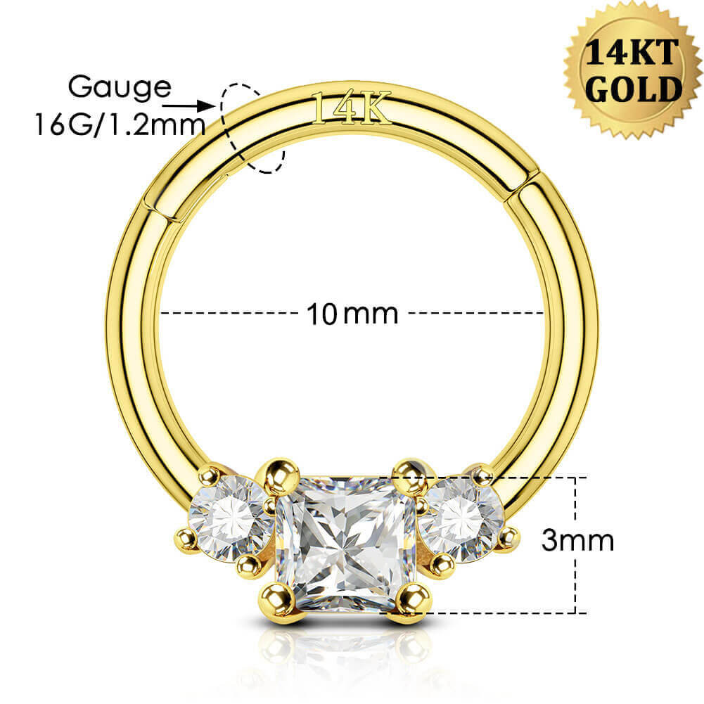 Or 14K 16G CZ Daith Helix Conch Hoop Boucle d'oreille Septum Anneau