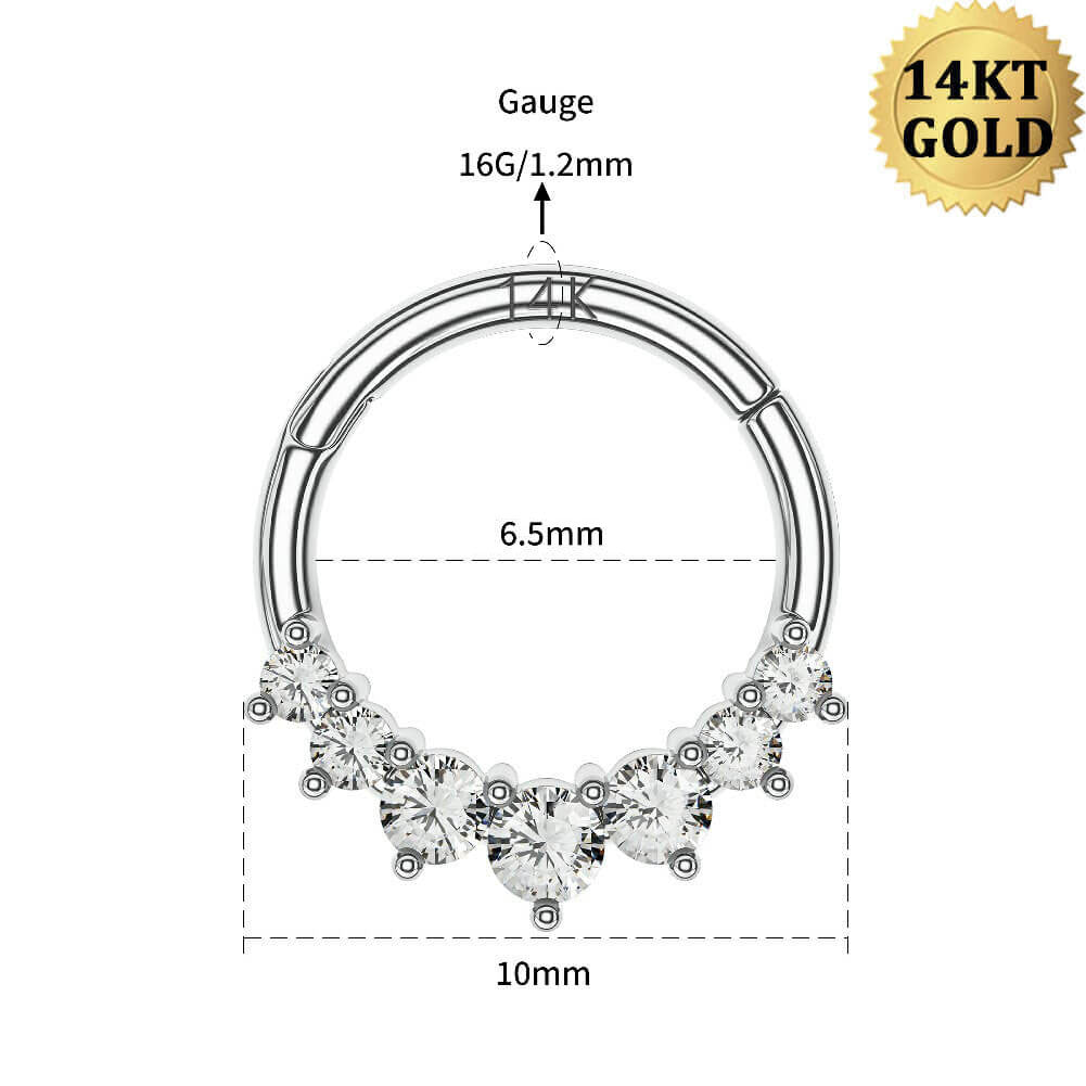 14K White Gold CZ Daith Hoop 16G Septum Ring