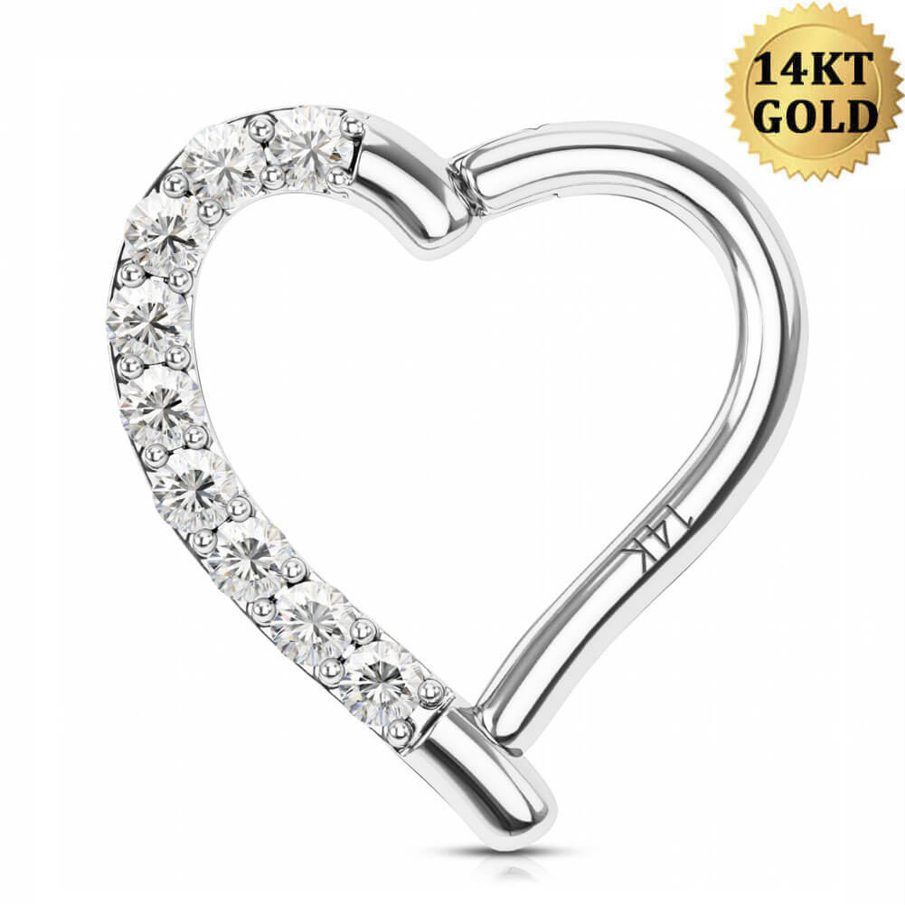 14K oro blanco 16G en forma de corazón CZ daith hélice pendiente