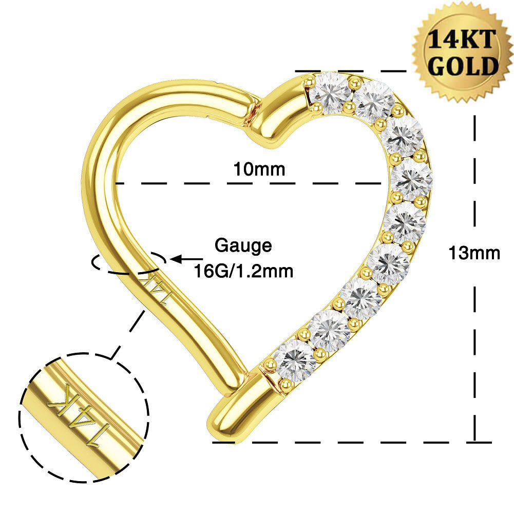 14K Oro 16G en forma de corazón CZ daith hélice pendiente