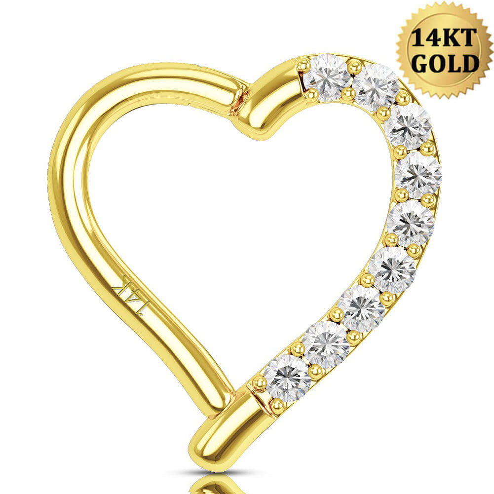 14K Oro 16G en forma de corazón CZ daith hélice pendiente