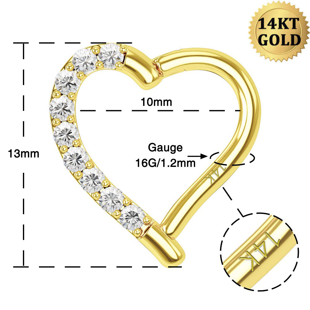 14K Oro 16G en forma de corazón CZ daith hélice pendiente