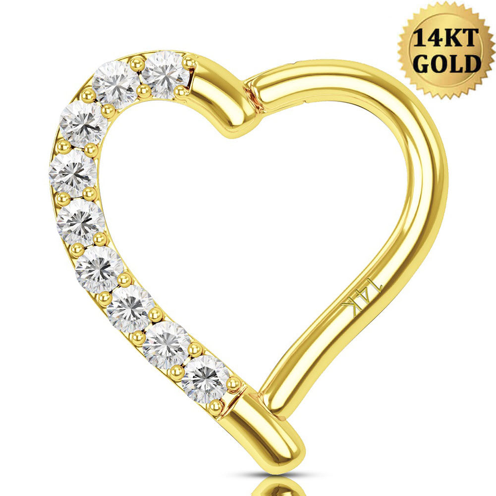 14K Oro 16G en forma de corazón CZ daith hélice pendiente