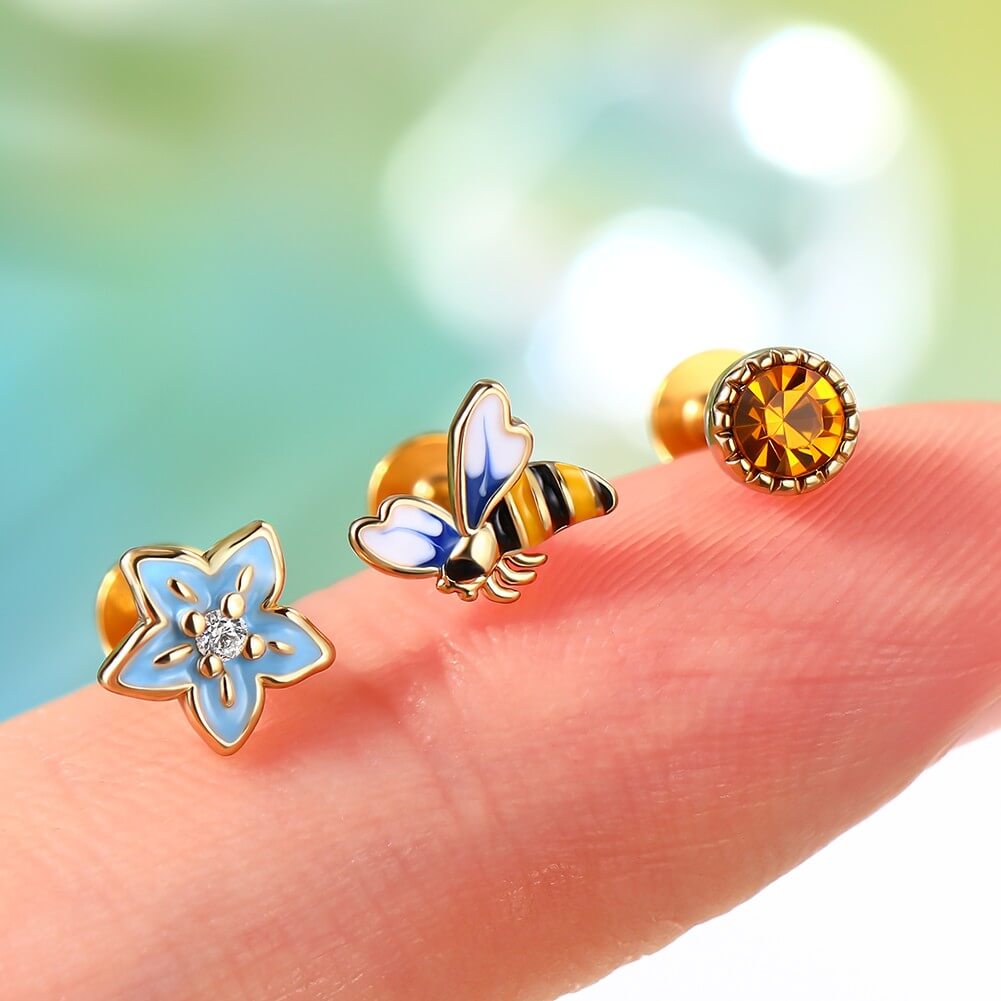 bee labret earrings