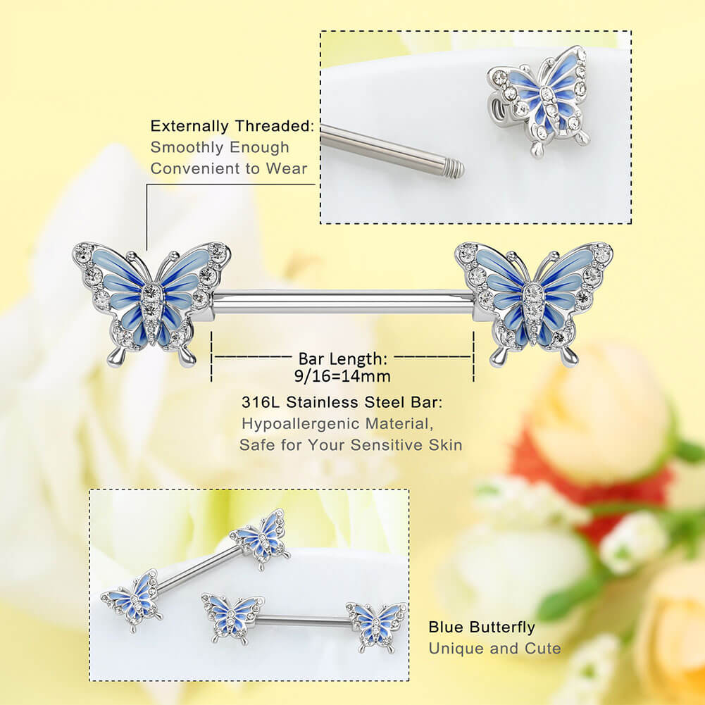 14g butterfly nipple jewelry