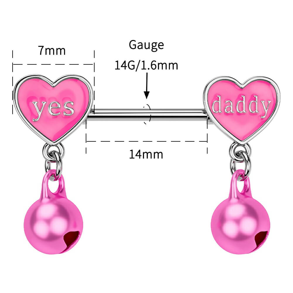 14G 4PCS Melting Letter Dangle Bell Pink Nipple Rings