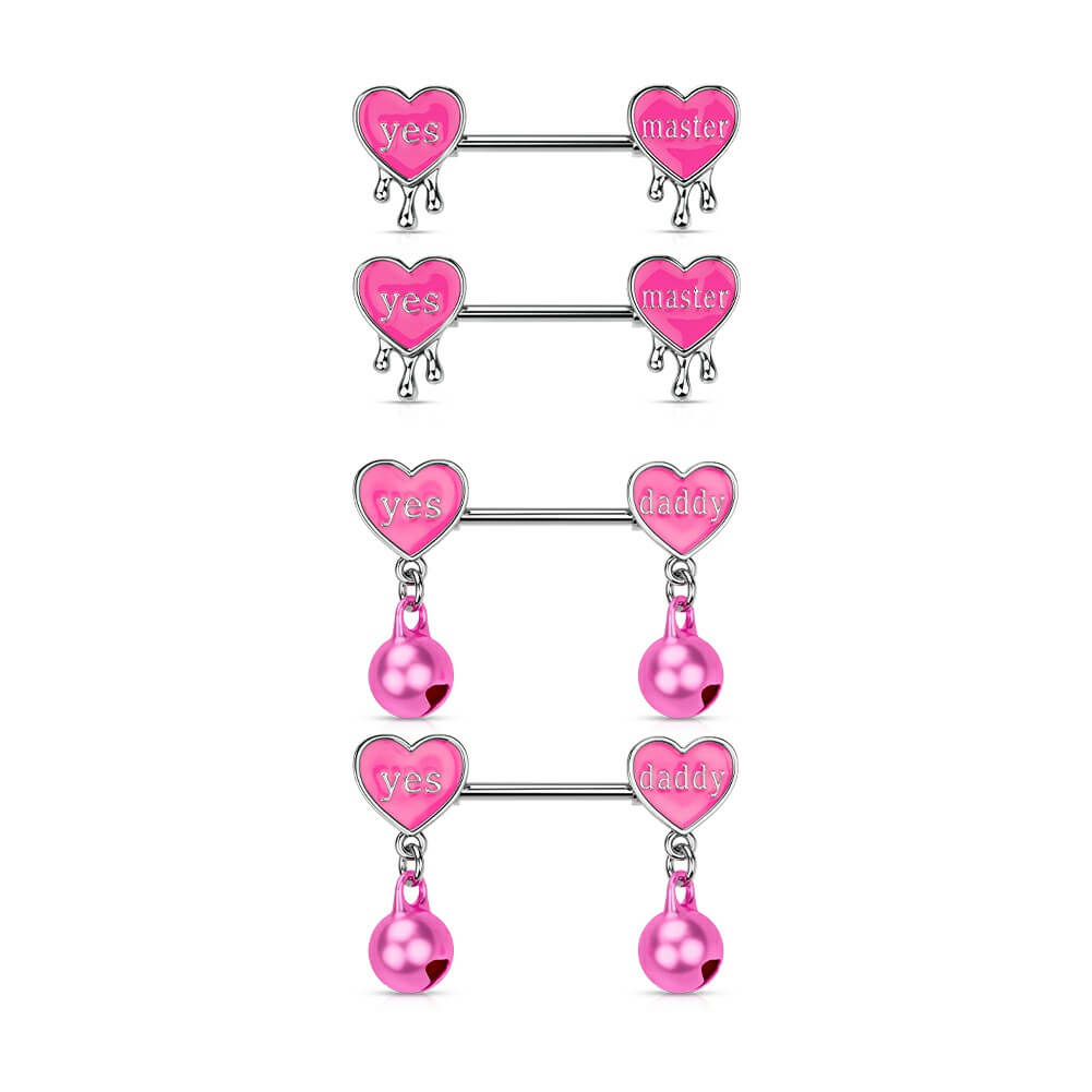 14G 4PCS Melting Letter Dangle Bell Pink Nipple Rings