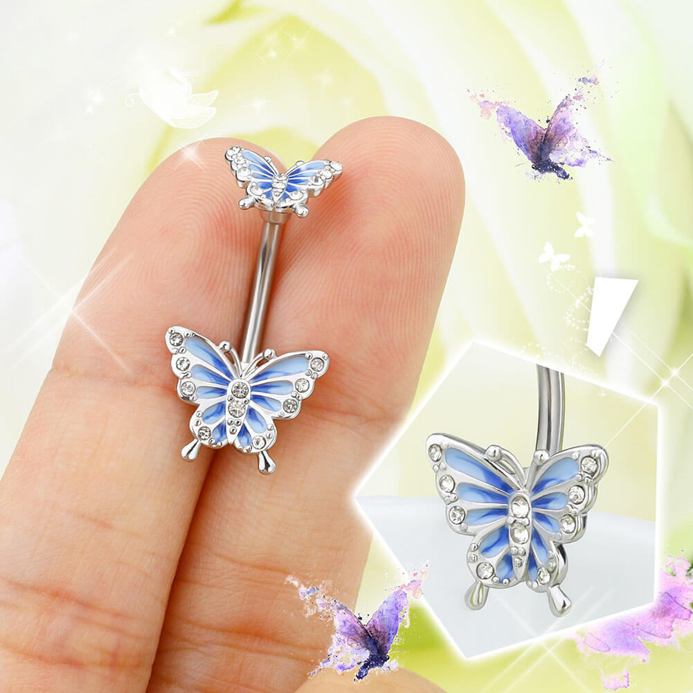 blue butterfly belly piercing