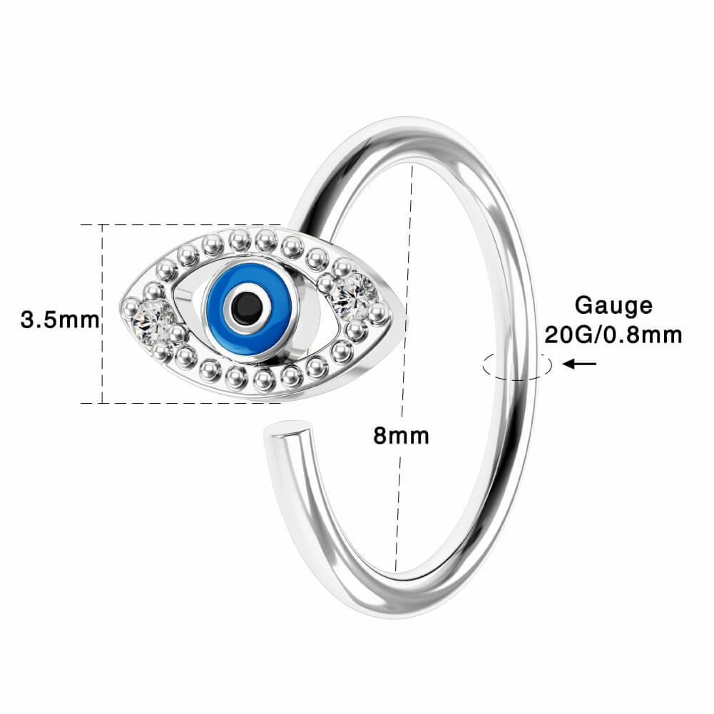 20G Blue Evil Eye Twist Nose Ring