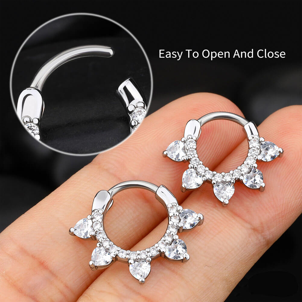 16G CZ Heart Septum Ring Daith Clicker Hoop