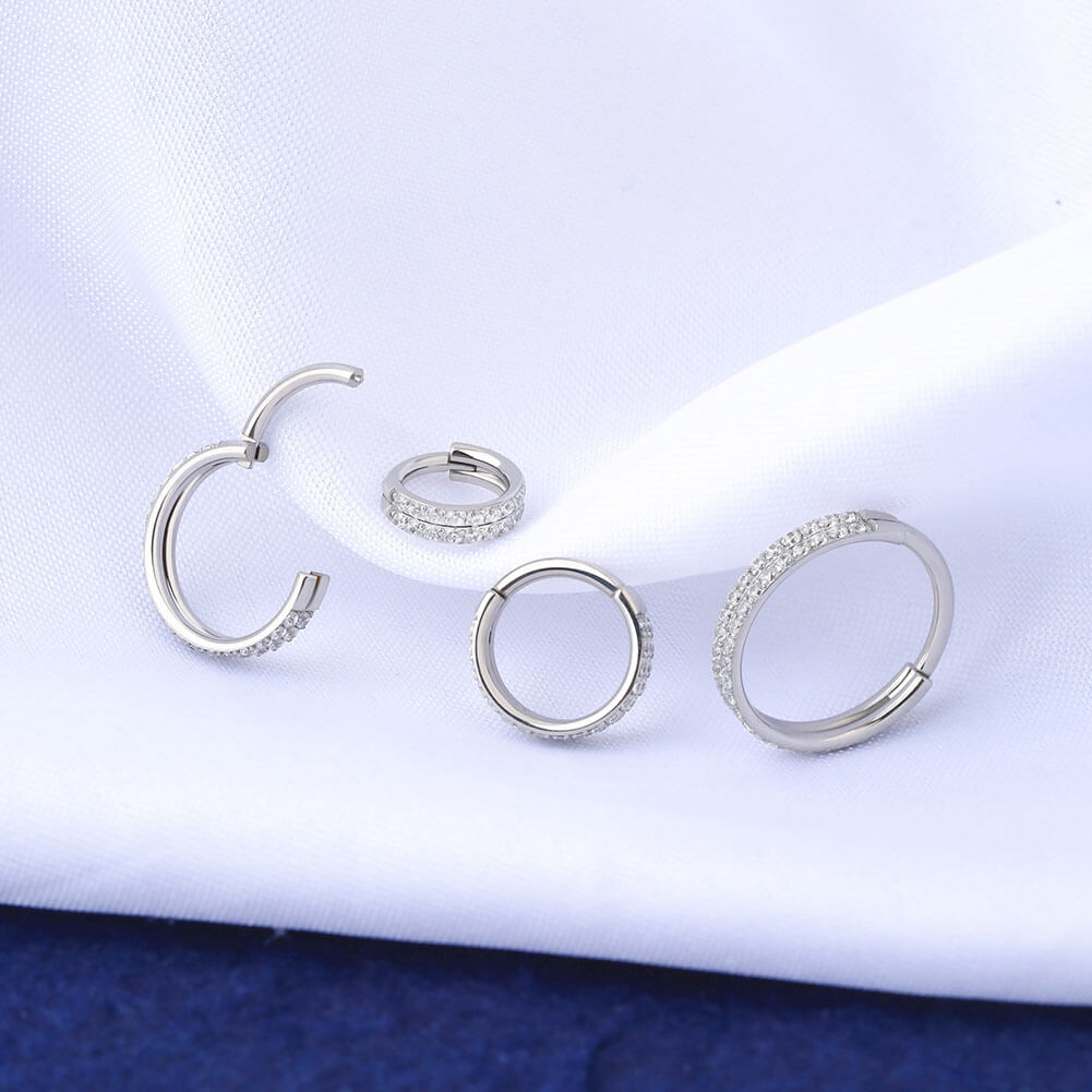 16G Doppel ringe Kristall klappbares Segment Clicker Hoop