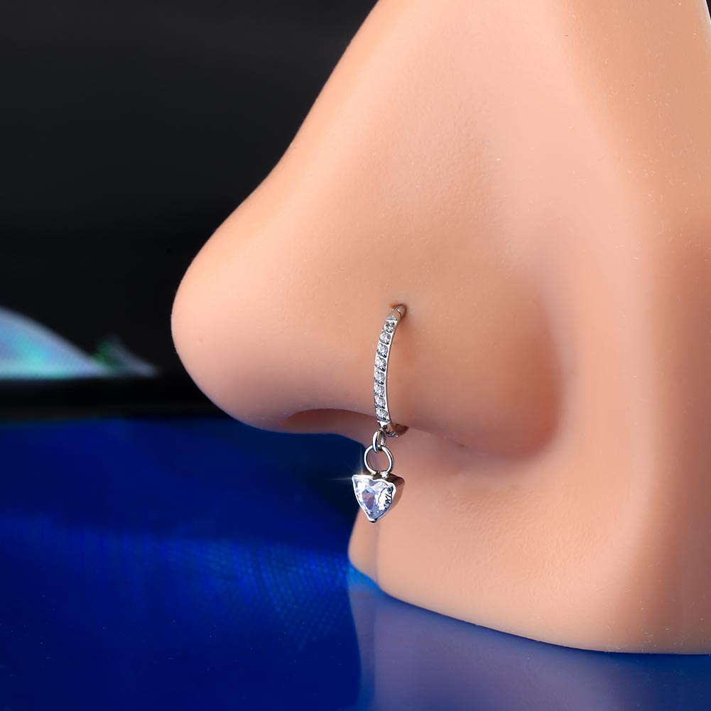 20G  Heart Dangle CZ Nose Ring Helix Earrings