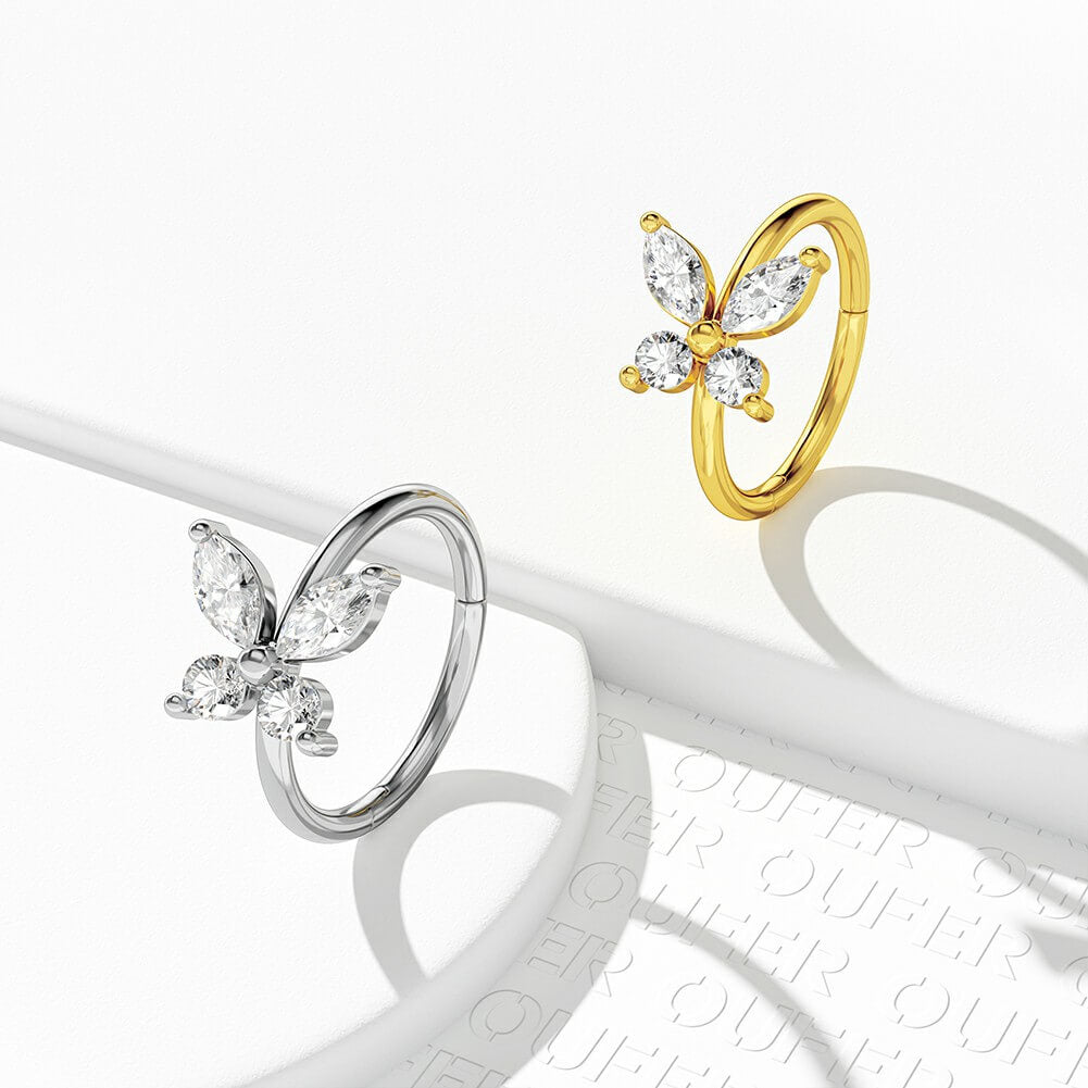 18G Butterfly CZ Nose Ring Helix Daith Hoop Earring