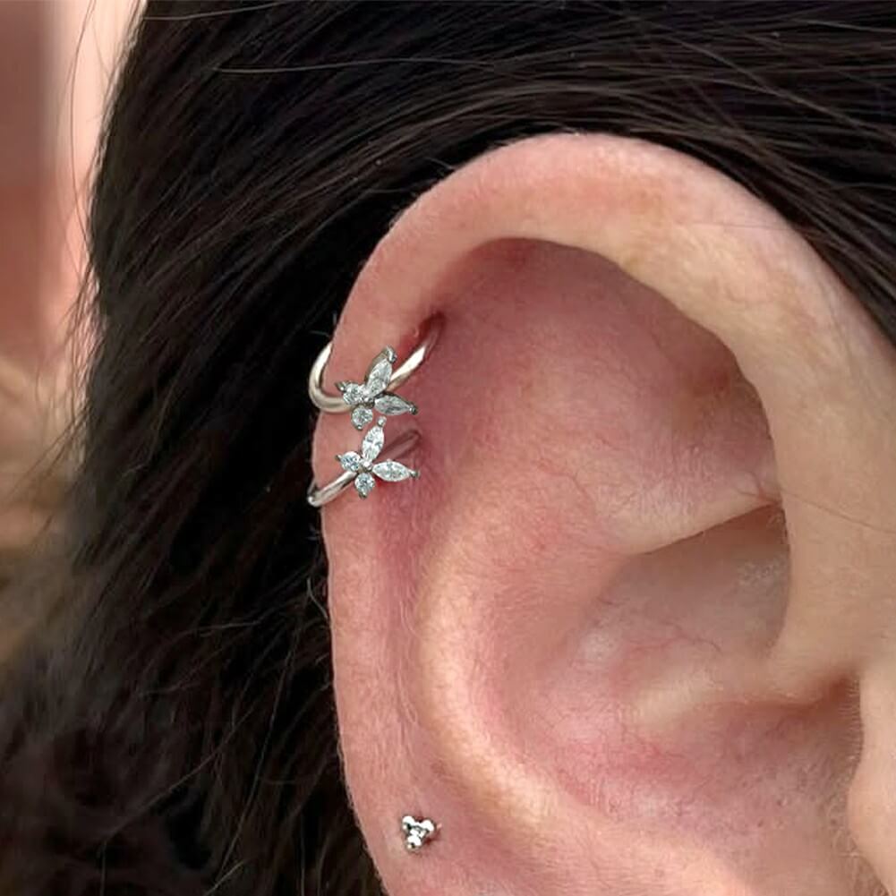 18G Butterfly CZ Nose Ring Helix Daith Hoop Earring