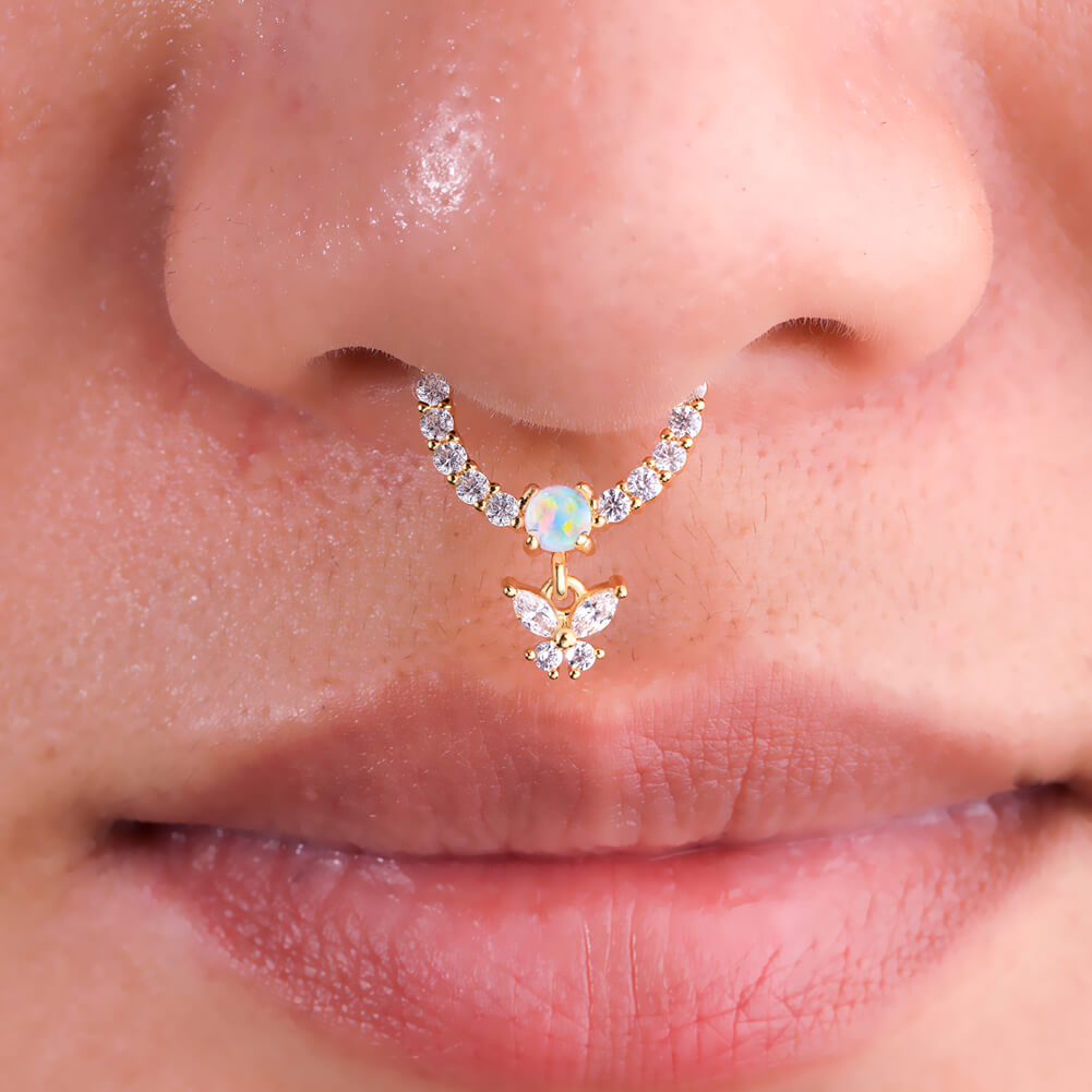 16G Hanging CZ Butterfly Septum Ring Daith Earrings