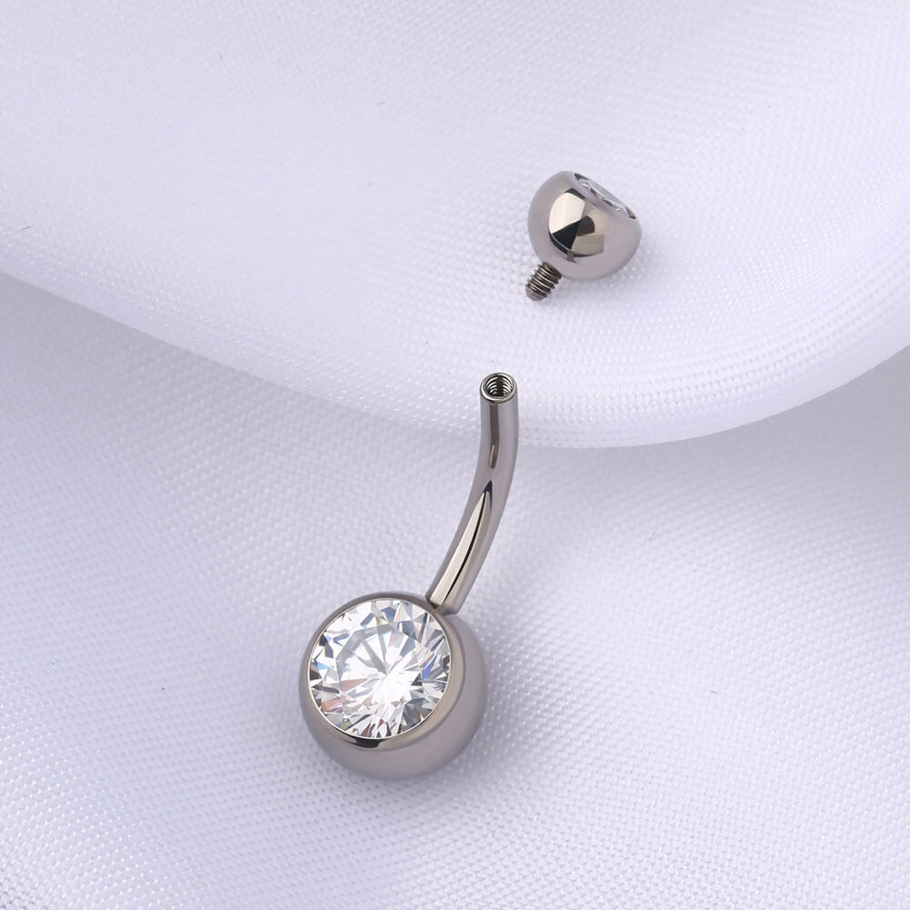 14G 8-16mm Titanium Clear CZ Internally Threaded Belly Ring/ 8-16mm