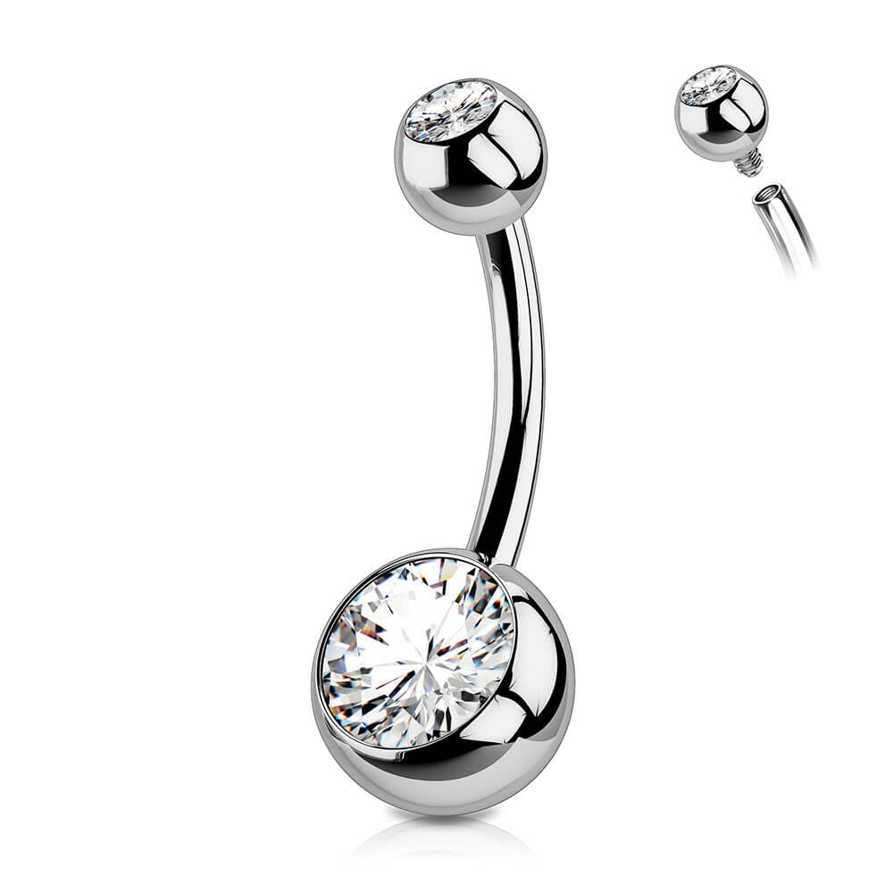 14G 8-16mm Titanium Clear CZ Internally Threaded Belly Ring/ 8-16mm