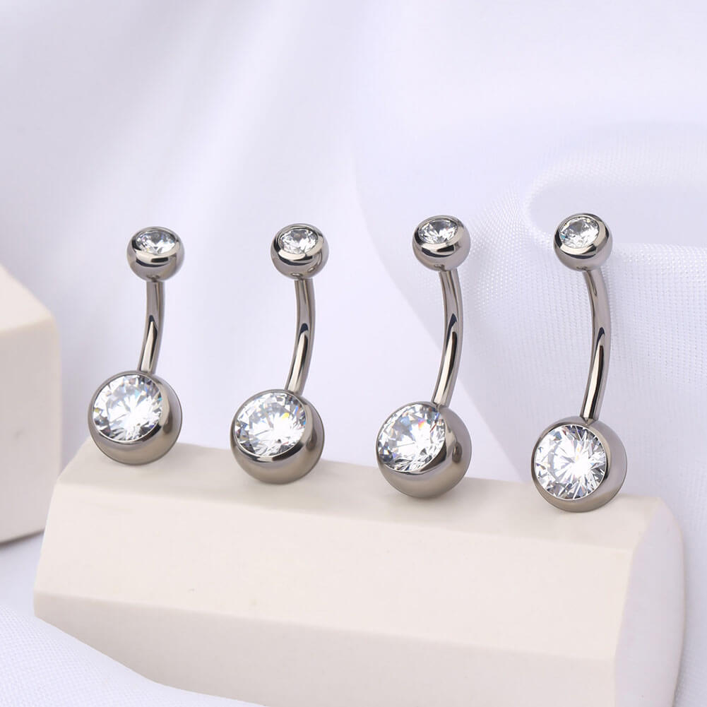 14G 8-16mm Titanium Clear CZ Internally Threaded Belly Ring/ 8-16mm