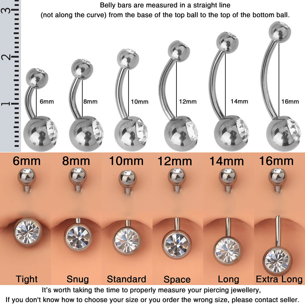 14G 8-16mm Titanium Clear CZ Internally Threaded Belly Ring/ 8-16mm