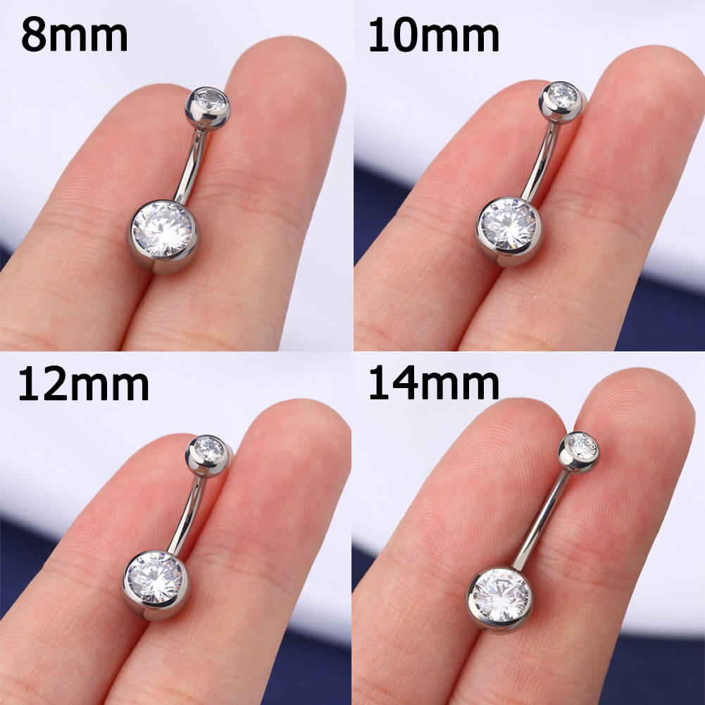 14G 8-16mm Titanium Clear CZ Internally Threaded Belly Ring/ 8-16mm