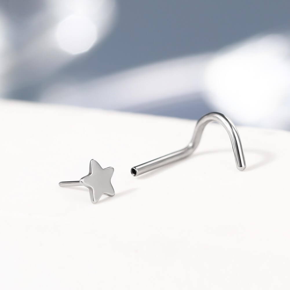 20G Titanium Star Threadless Push Pin Nose Screw Stud Nostril Ring