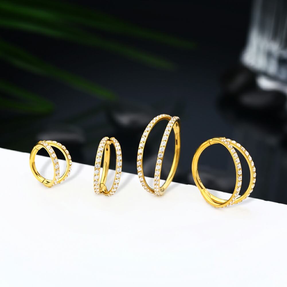 18g gold double nose piercing ring