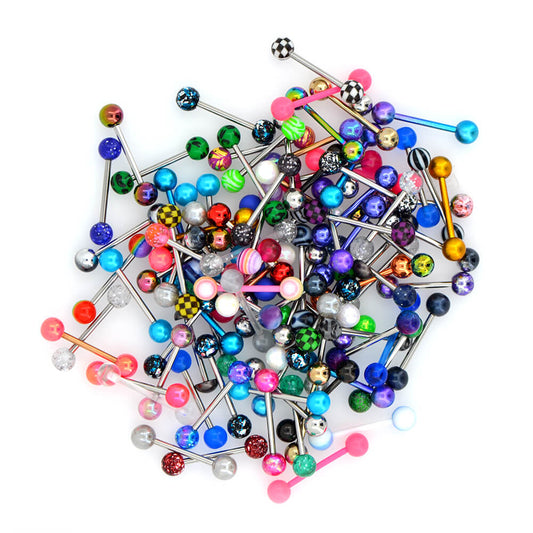 14G 100PCS Tongue Ring Ball Colorful Acrylic Tongue Barbells(Random Colors) - OUFER BODY JEWELRY 