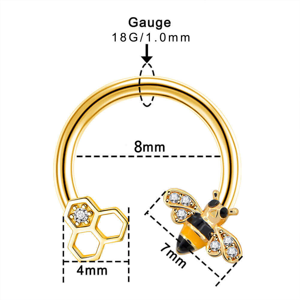 16G/ 18G oro abeja septum anillo herradura hélice pendiente