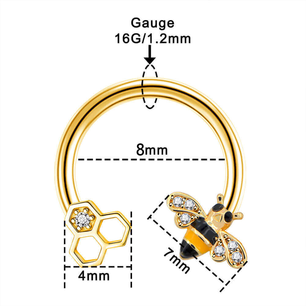 16G/ 18G oro abeja septum anillo herradura hélice pendiente