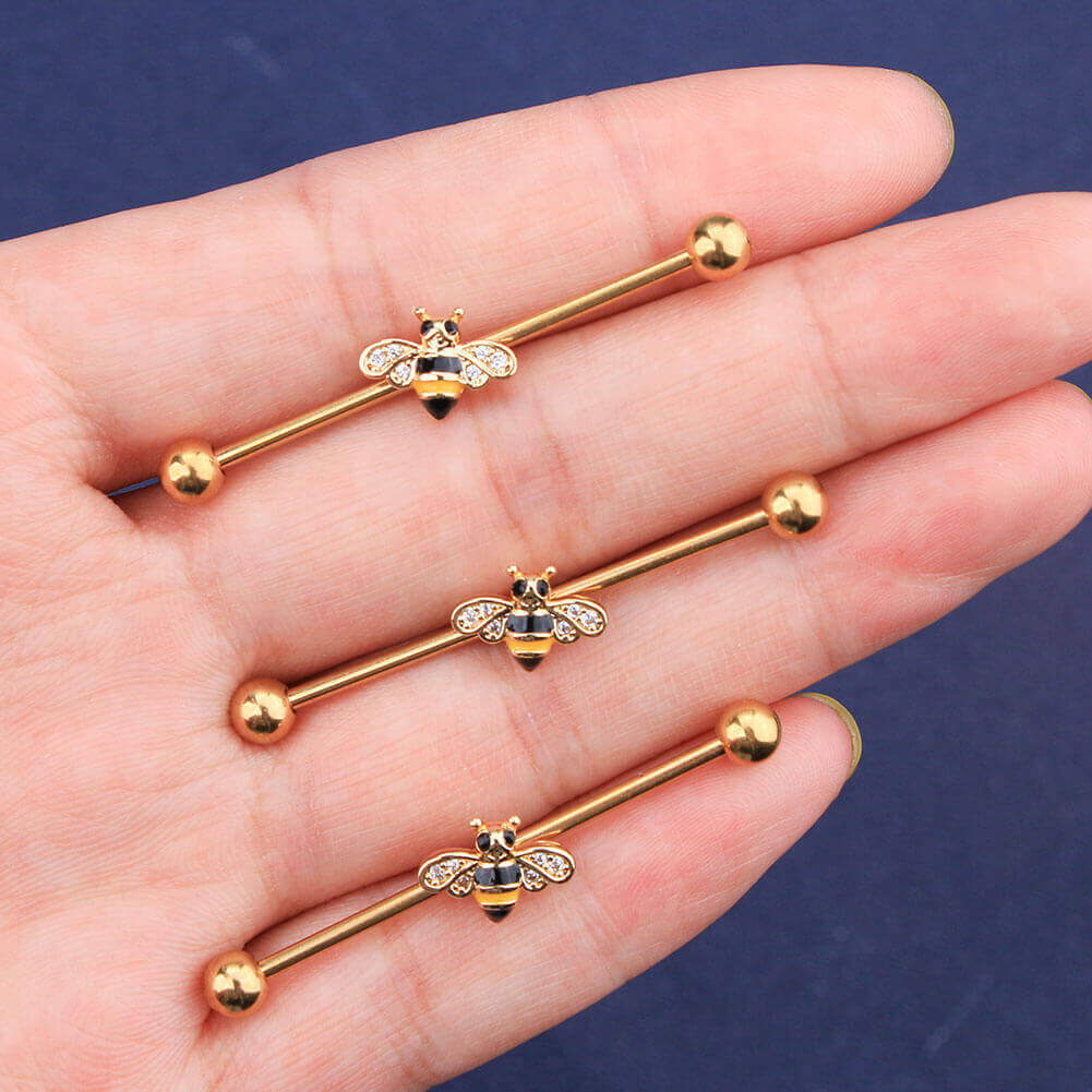 14G Golden Bee Industrial Barbell - OUFER BODY JEWELRY 