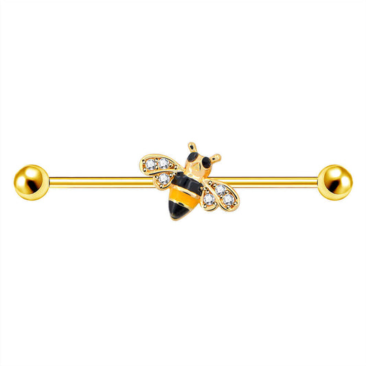 14G Golden Bee Industrial Barbell - OUFER BODY JEWELRY 