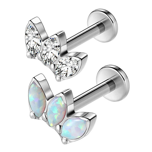 16G CZ Opal Silvery Lip Tragus Helix Piercing - OUFER BODY JEWELRY 