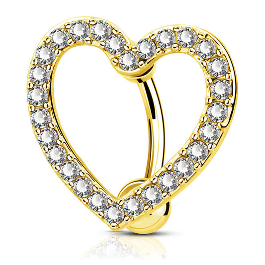 14G 10-16mm Reverse CZ Heart Sparkle Navel Ring