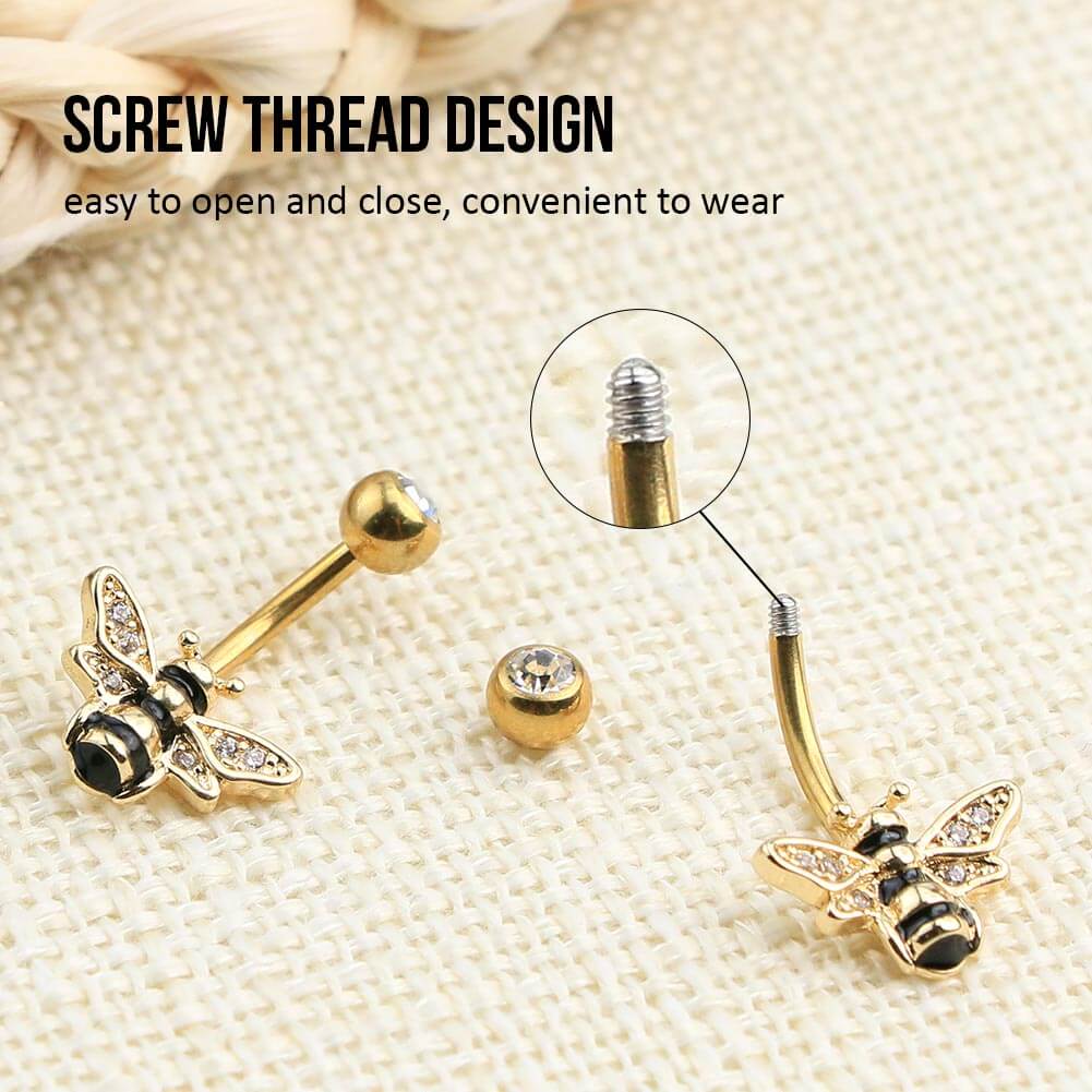 14G Golden Bee Belly Button Ring Stainless Steel Body Jewelry - OUFER BODY JEWELRY 