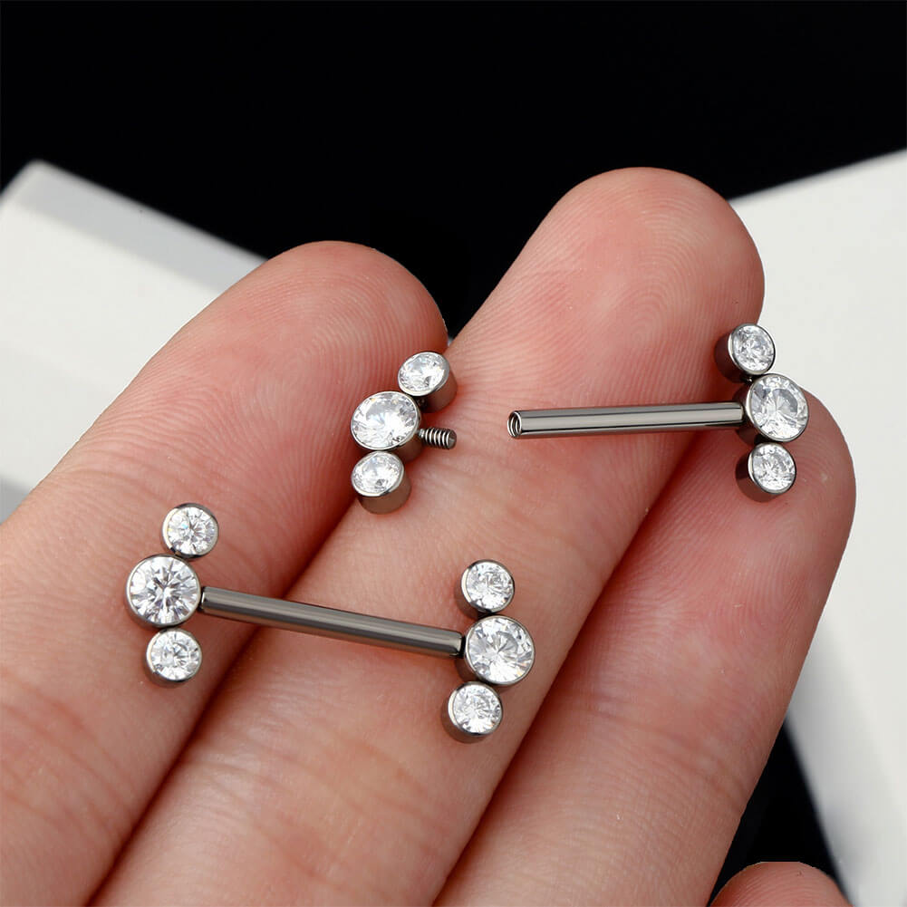 14G Titanium Nipple Barbell CZ and Opal Nipple Piercing Jewelry